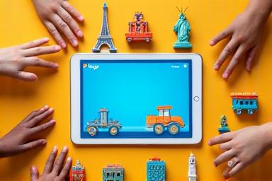 Diverse Filipino children from around the world engaging with learning content
