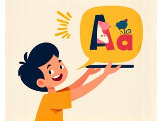 Animated characters helping a child identify Filipino letters and their sounds.