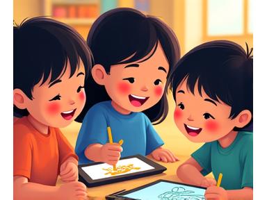 Children creating digital art with Filipino themes